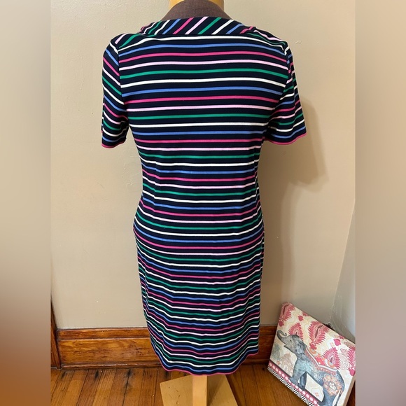 Talbots Bow Stripe Knit Dress V Neck Bow Colorful A Line Short Sleeve Size L - Picture 9 of 9